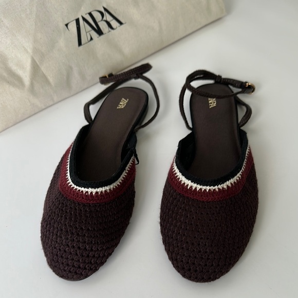 Zara Women's Burgundy and White Braided Flats - Picture 3 of 17